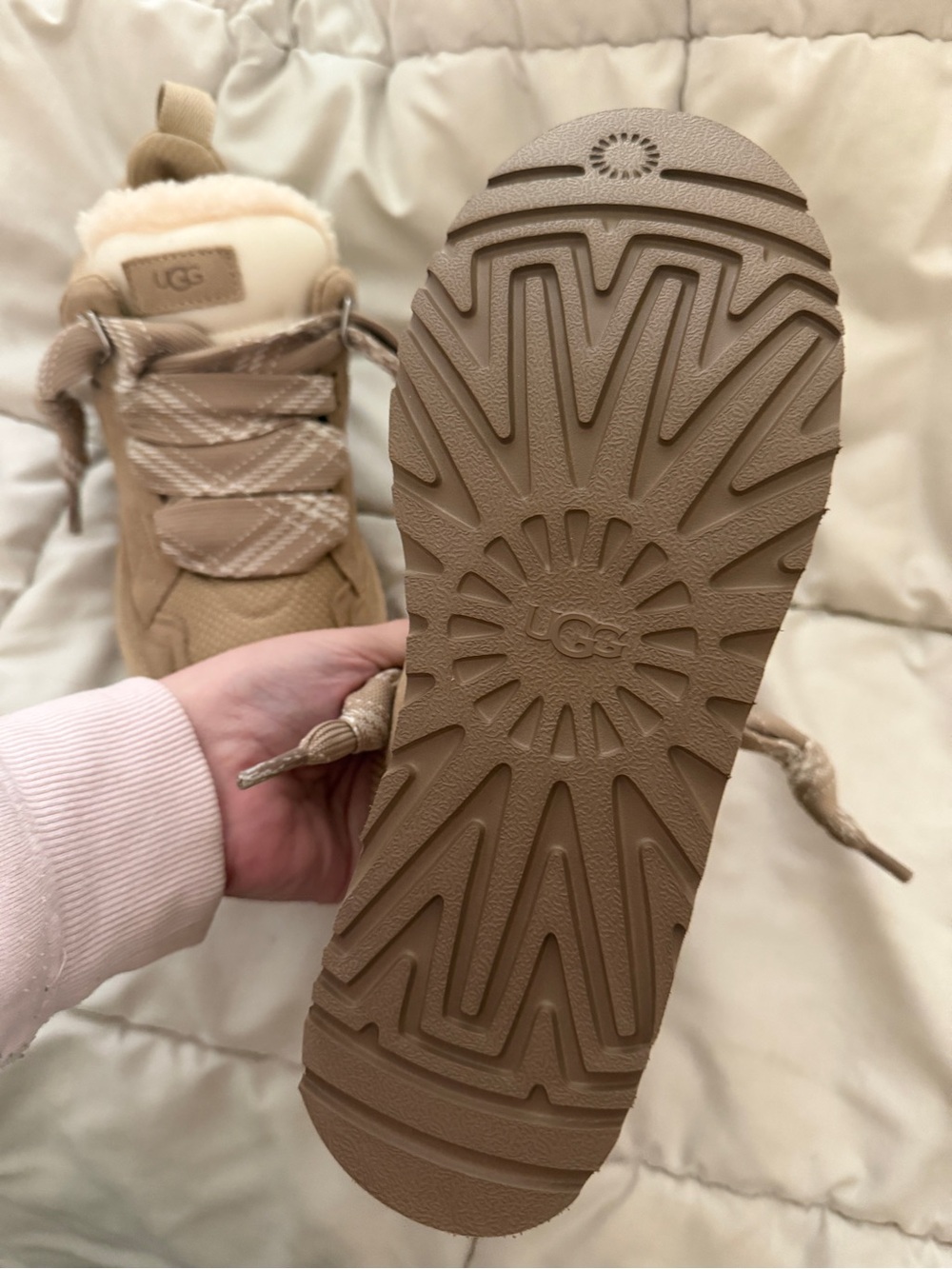 UGG Tan Platform Sneakers with Shearling Collar - Picture 3 of 5